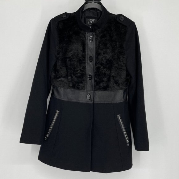 Guess Black Wool blend Faux Fur Latch button close jacket - Picture 15 of 15